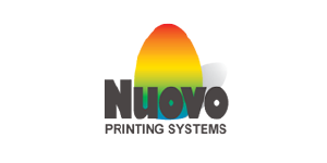 Logo of Nuovo Printing Systems featuring a vibrant, multicolored oval shape above the company name in bold, dark letters, symbolizing innovation in processing and packaging equipment.