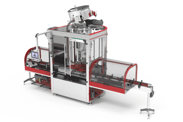 A Zalkin Oppti.Cap Multi Head Rotary Capping Machine on a white background