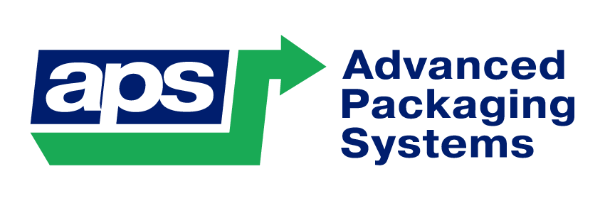 Logo of Advanced Packaging Systems featuring a green arrow pointing right. The initials aps are in white on a blue rectangle, with Advanced Packaging Systems and Turnkey System Integration written in blue text to the right.